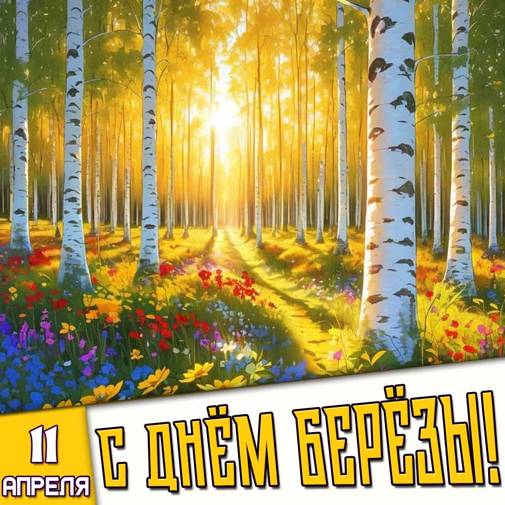 Открытка 11 апреля - с днём берёзы!
