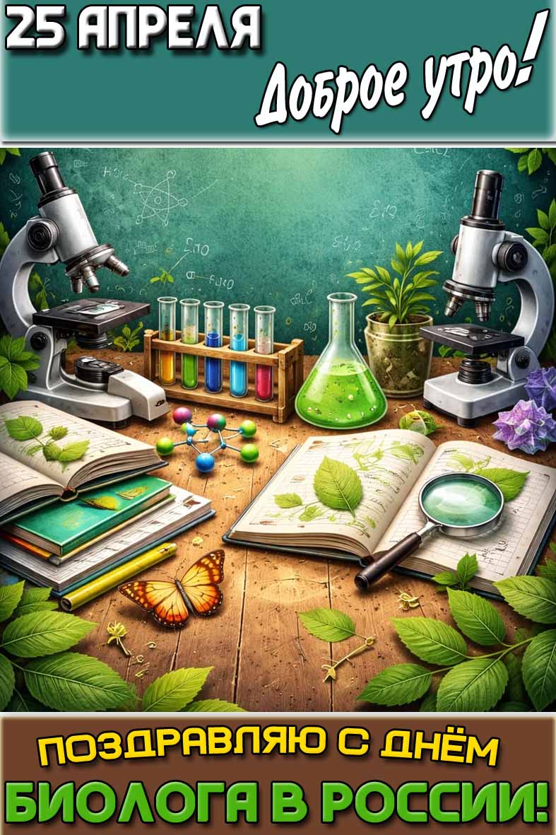 Открытка "25 апреля доброе утро! Поздравляю с днём биолога в России!"