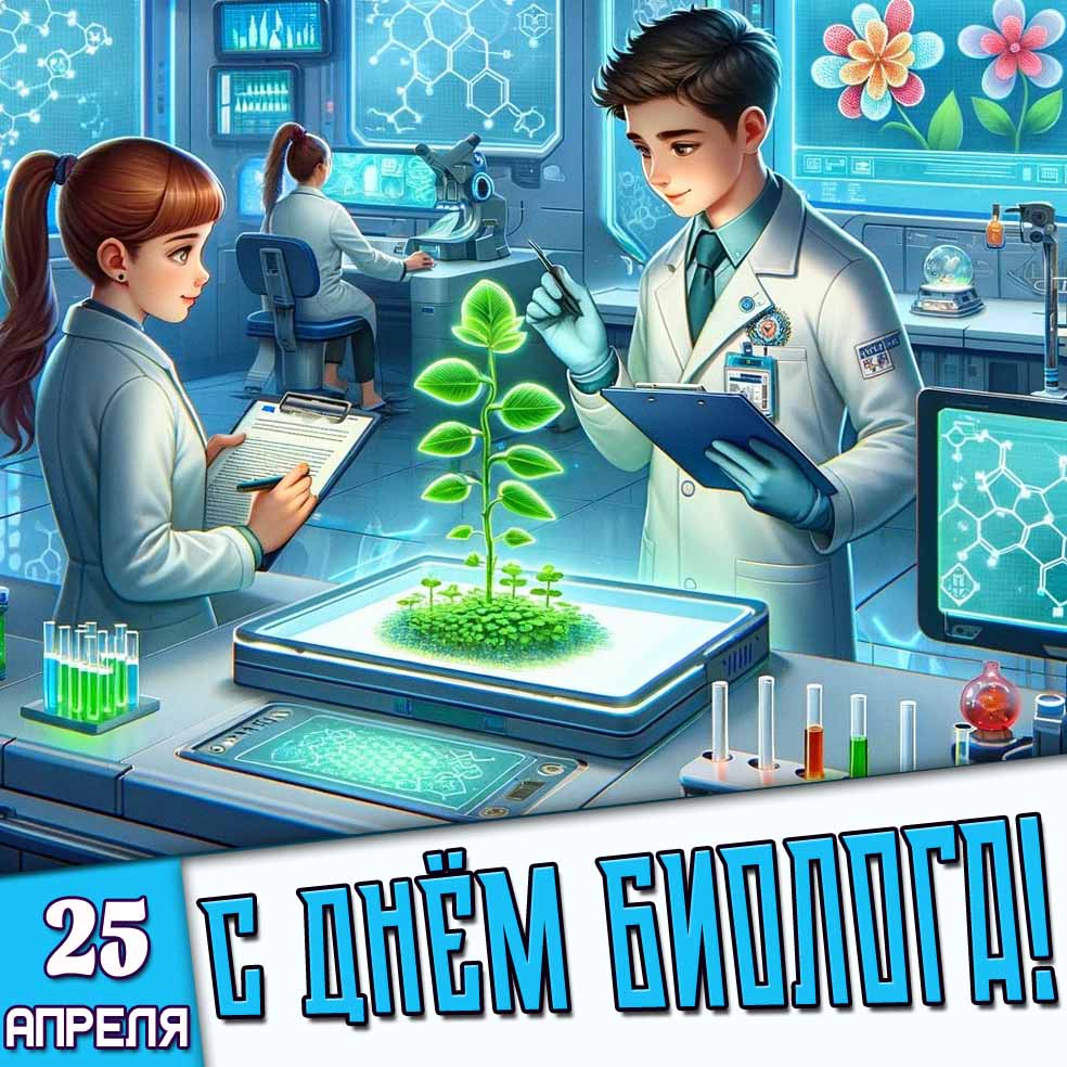 Современная открытка 25 апреля - с днём биолога!