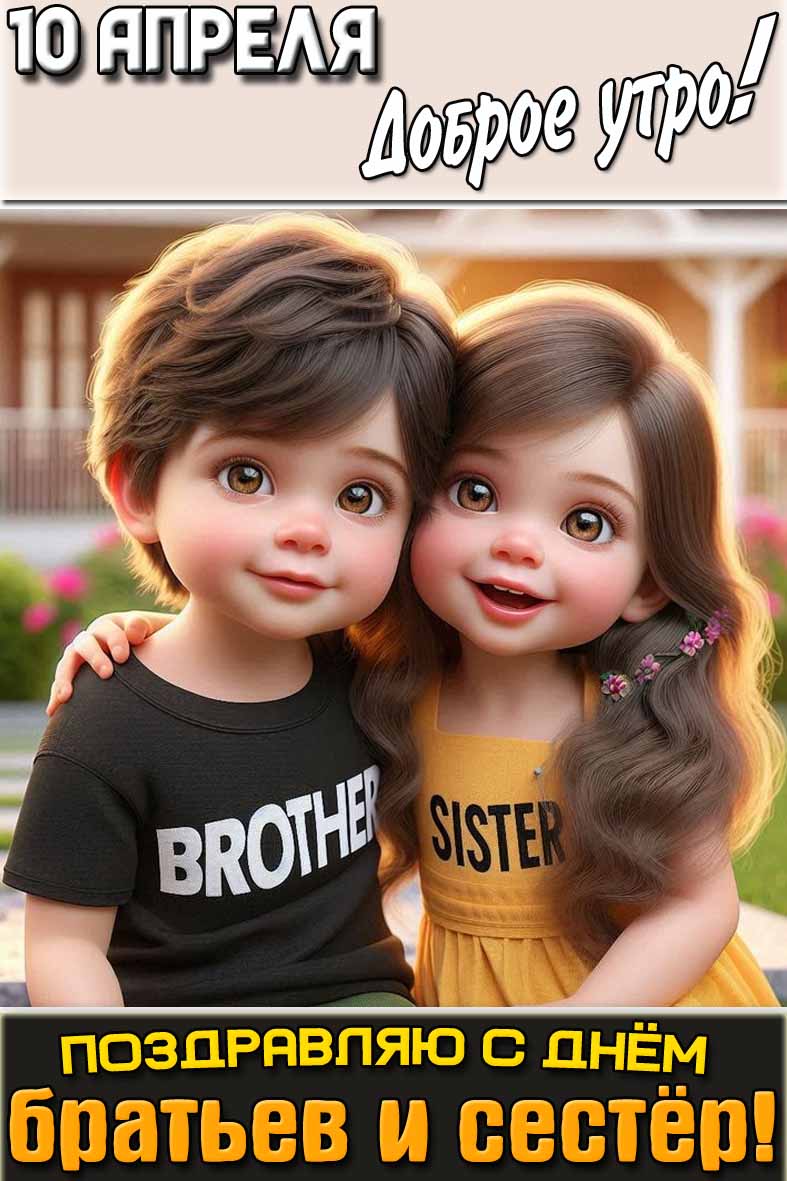 Открытка "10 апреля доброе утро! Поздравляю с днём братьев и сестёр!"