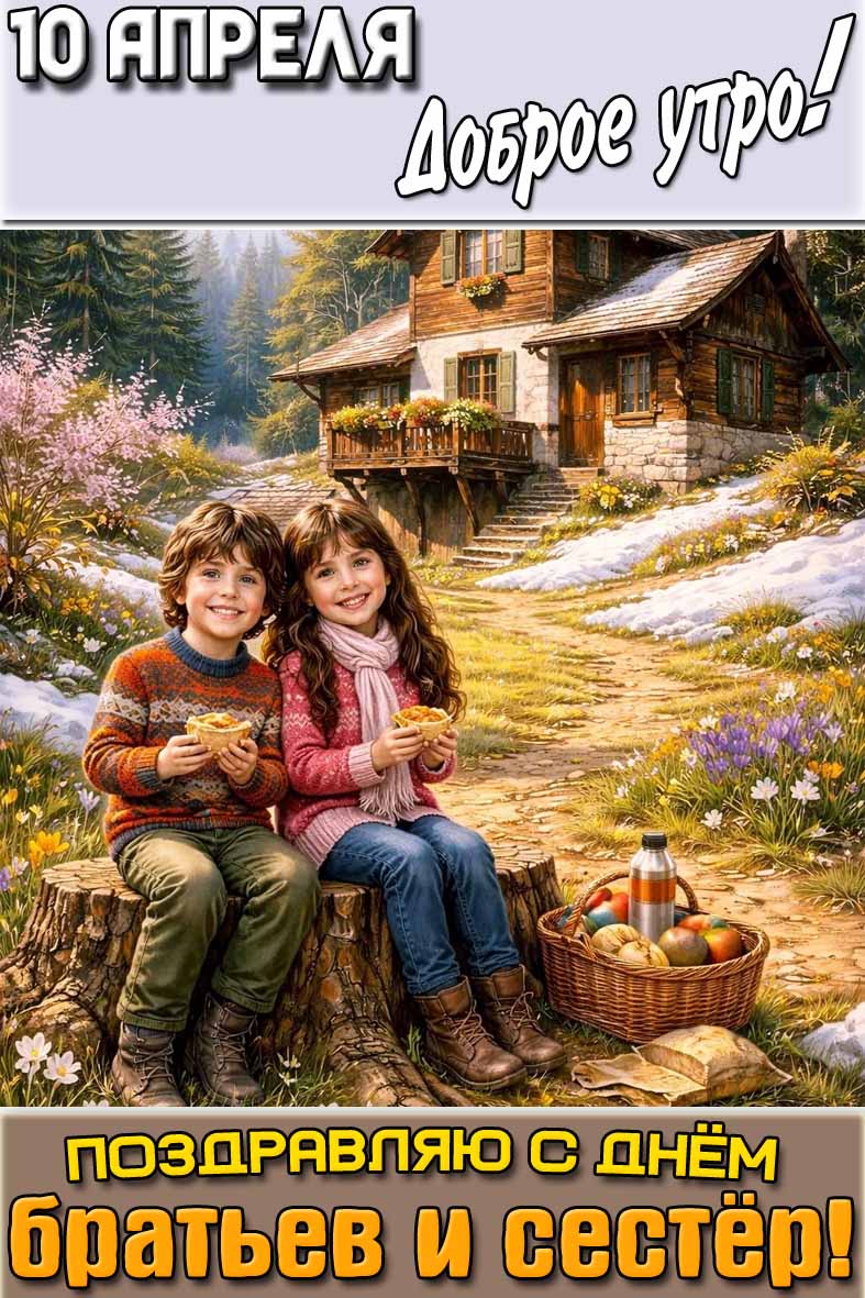 Картинка "10 апреля доброе утро! Поздравляю с днём братьев и сестёр!"