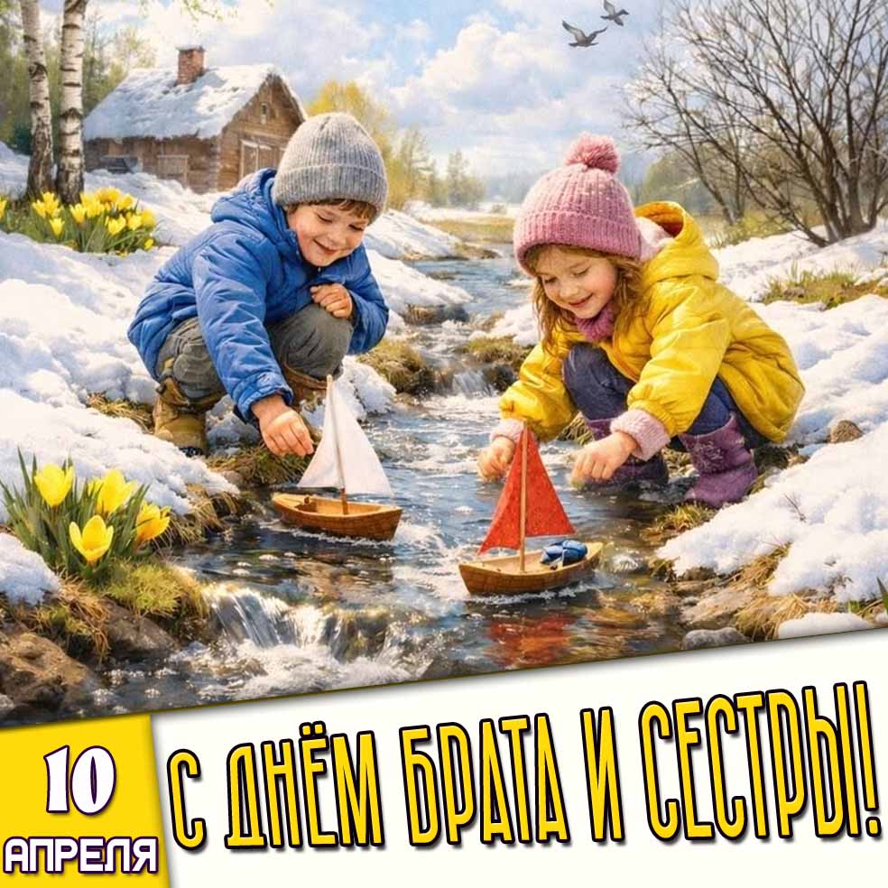 Открытка 10 апреля - с днём брата и сестры!