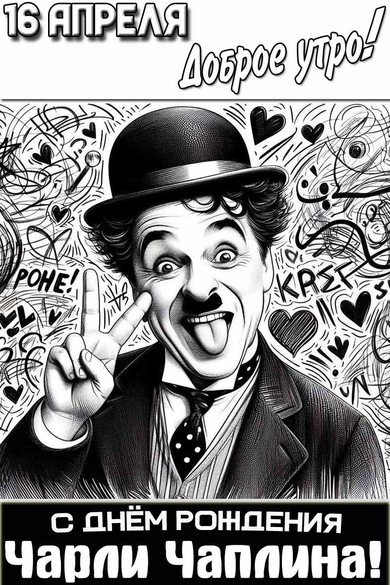 Прикольная картинка "16 апреля доброе утро! С днём рождения Чарли Чаплина!"