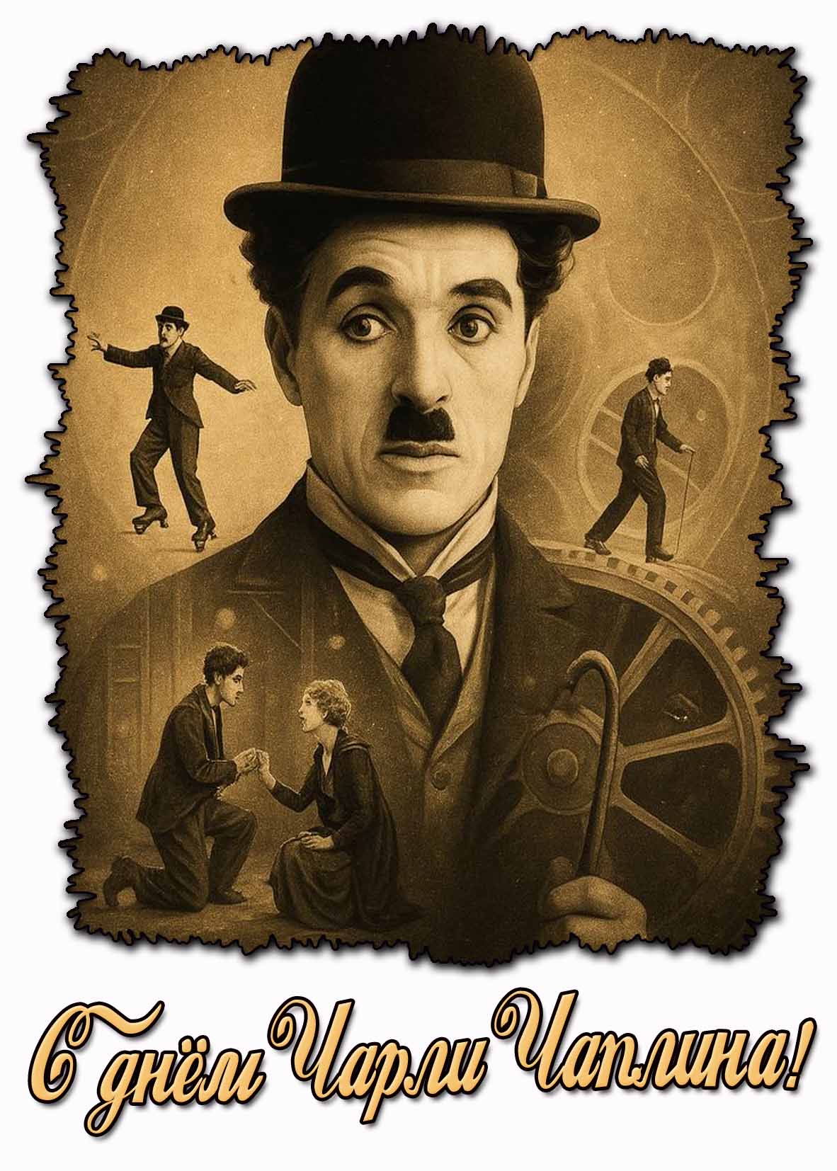Открытка с днём Чарли Чаплина