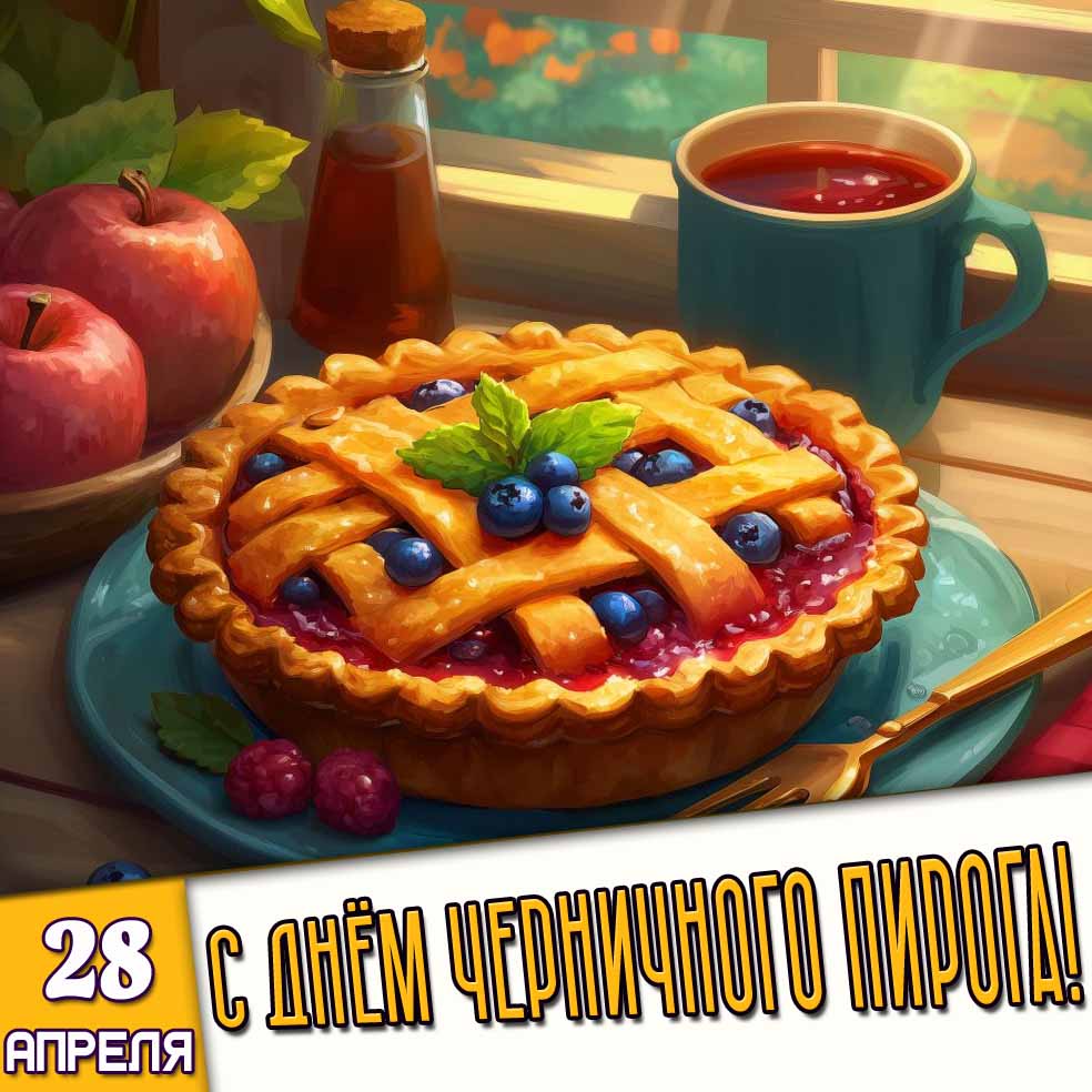 Картинка 28 апреля - с днём черничного пирога!