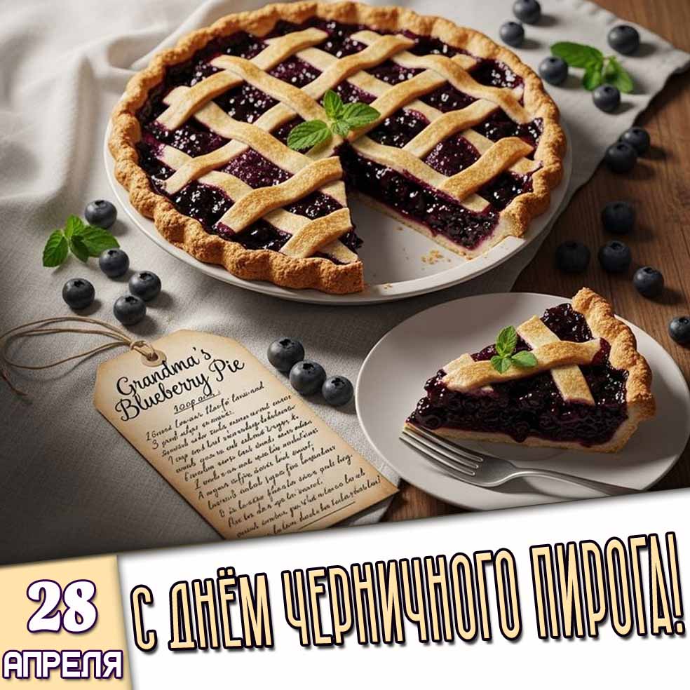 Открытка 28 апреля - с днём черничного пирога!