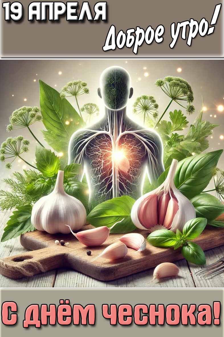 Открытка "19 апреля доброе утро! С днём чеснока!"