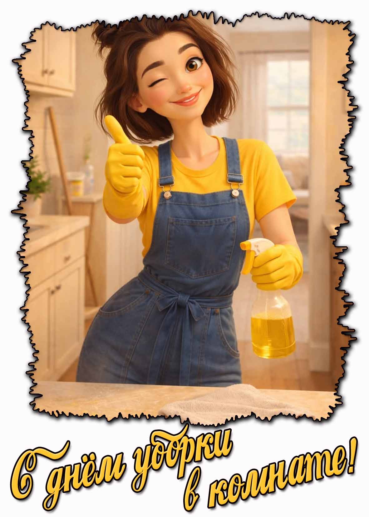 Открытка с днём уборки в комнате