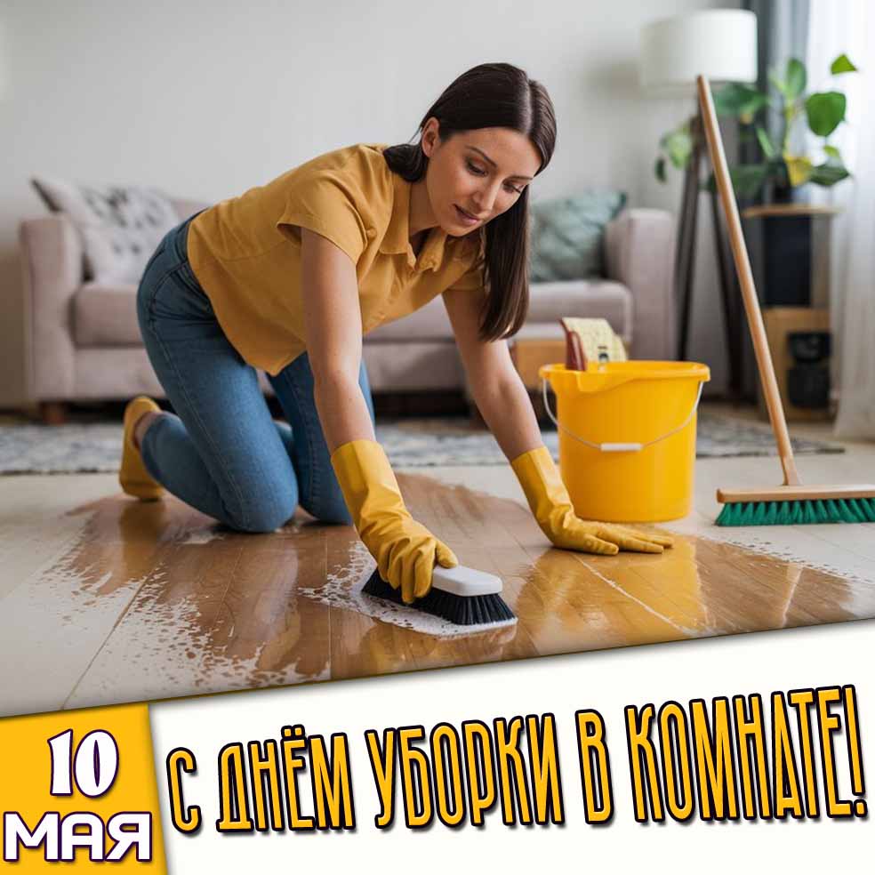 Открытка 10 мая - с днём уборки в комнате!