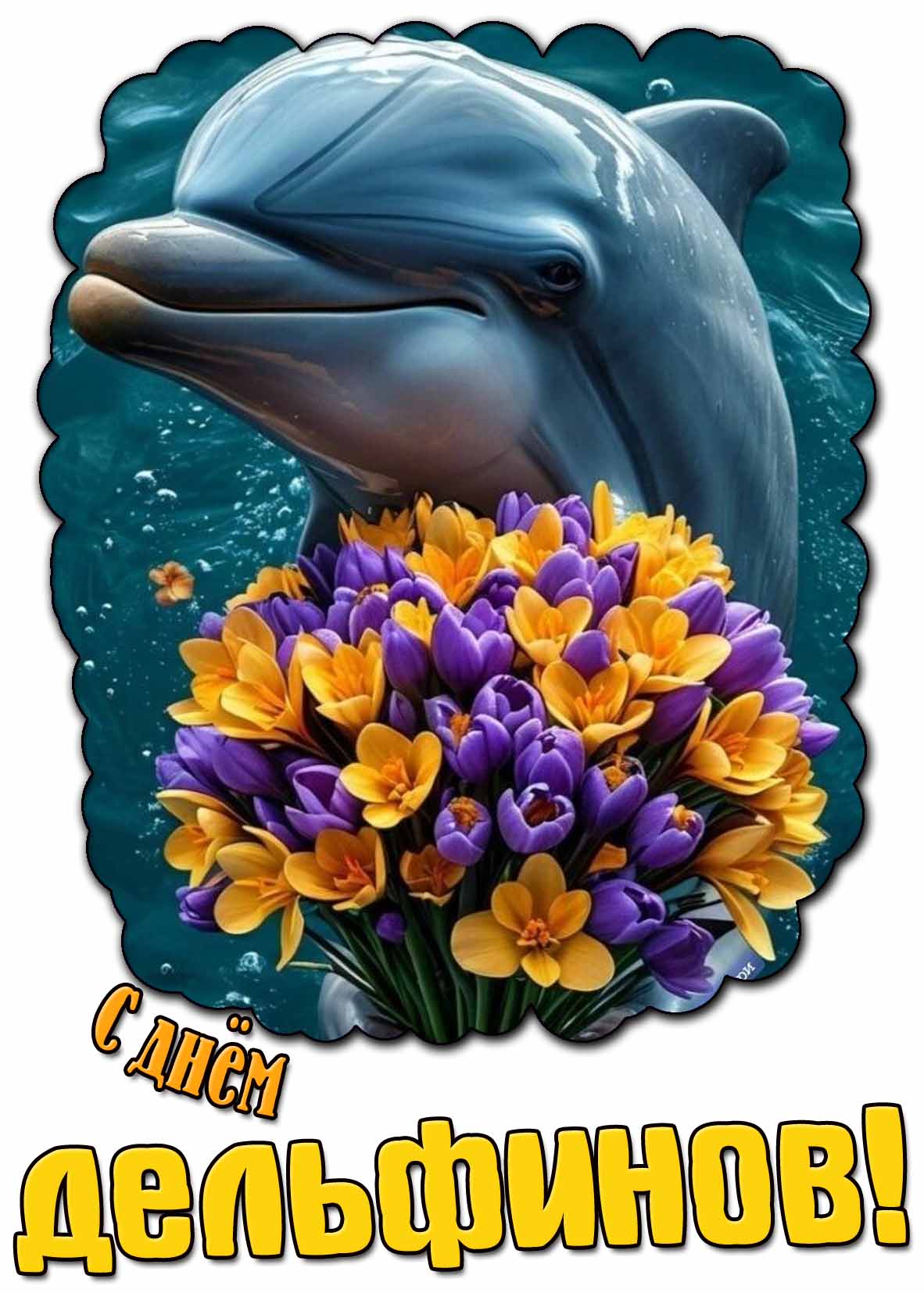 С днём дельфинов! - креативная открытка