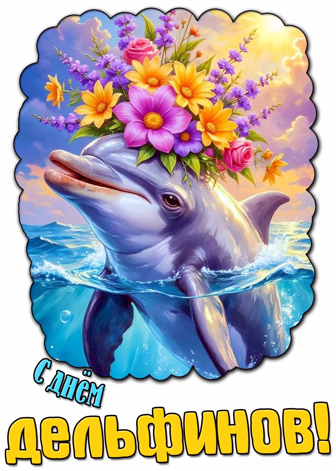 Весенняя открытка с днём дельфинов
