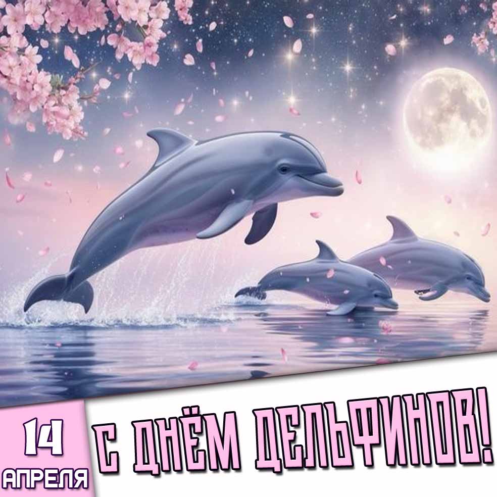 Открытка 14 апреля - с днём дельфинов!