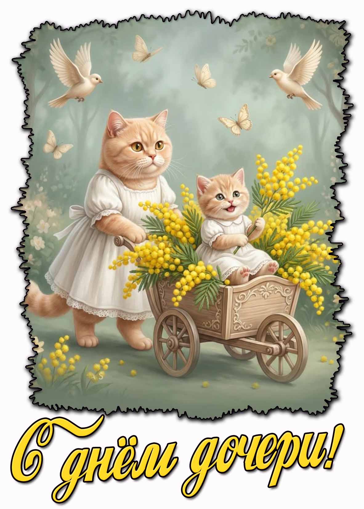 С днём дочери! - креативная открытка с кошками