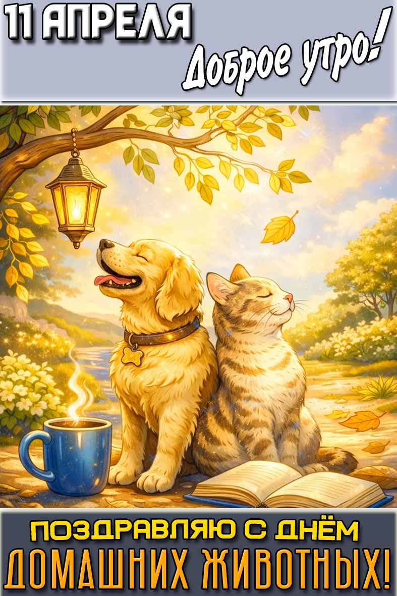 Открытка "11 апреля доброе утро! Поздравляю с днём домашних животных!"