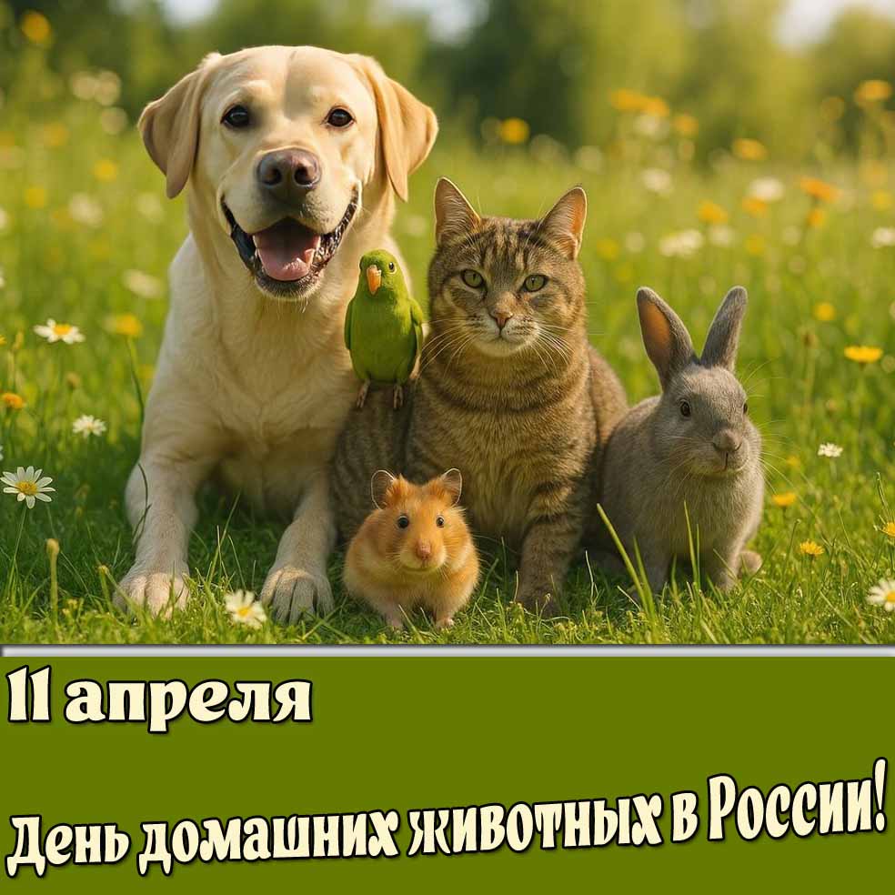 Открытка 11 апреля - день домашних животных в России!