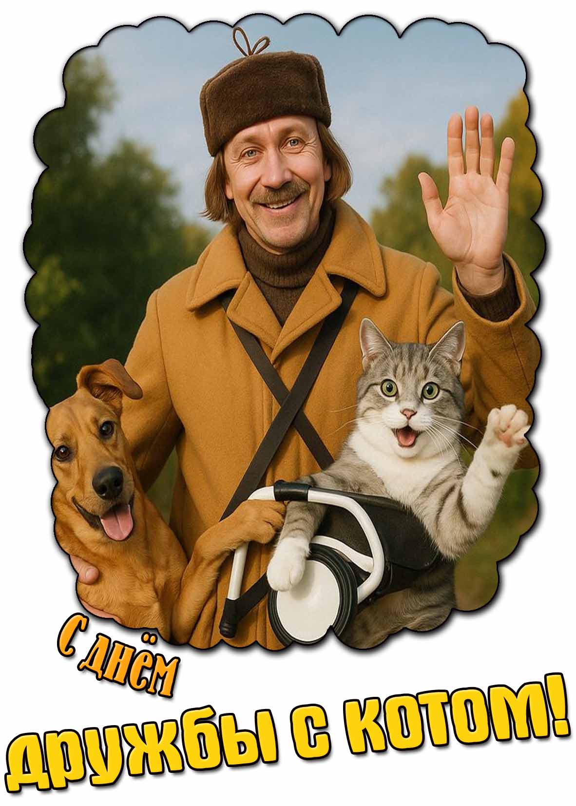 С днём дружбы с котом! - прикольная открытка