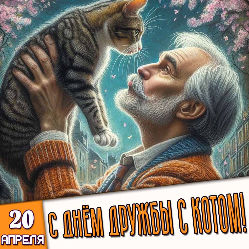 Открытка 20 апреля - с днём дружбы с котом!