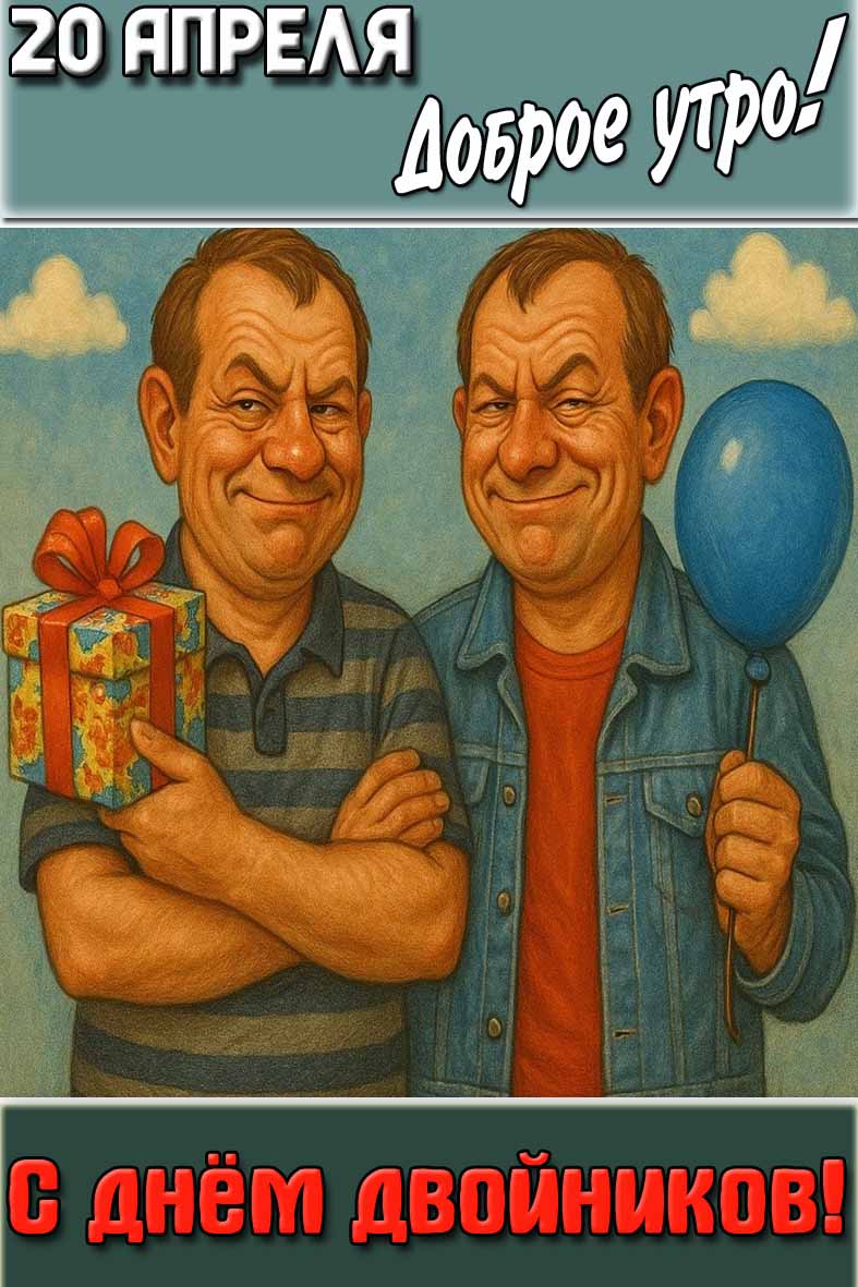Открытка "20 апреля доброе утро! С днём двойников!"