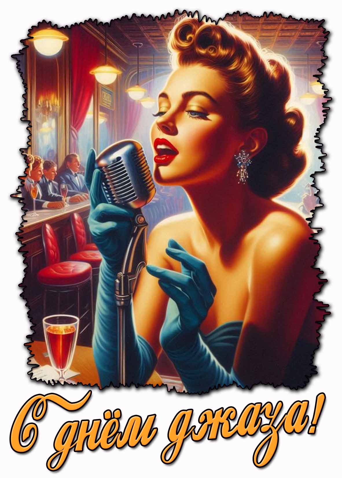 С днём джаза! - открытка с девушкой