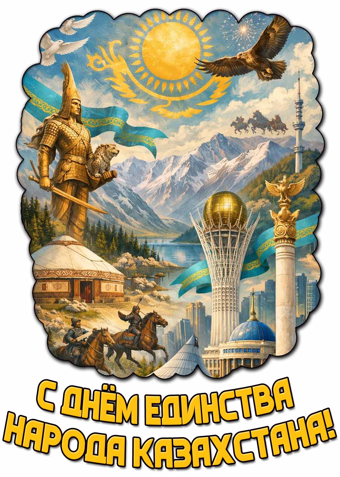 С днём единства народа Казахстана! - красивая открытка