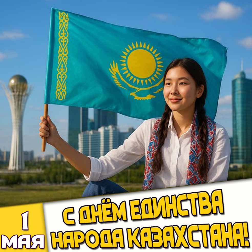 Открытка 1 мая - с днём единства народа Казахстана!