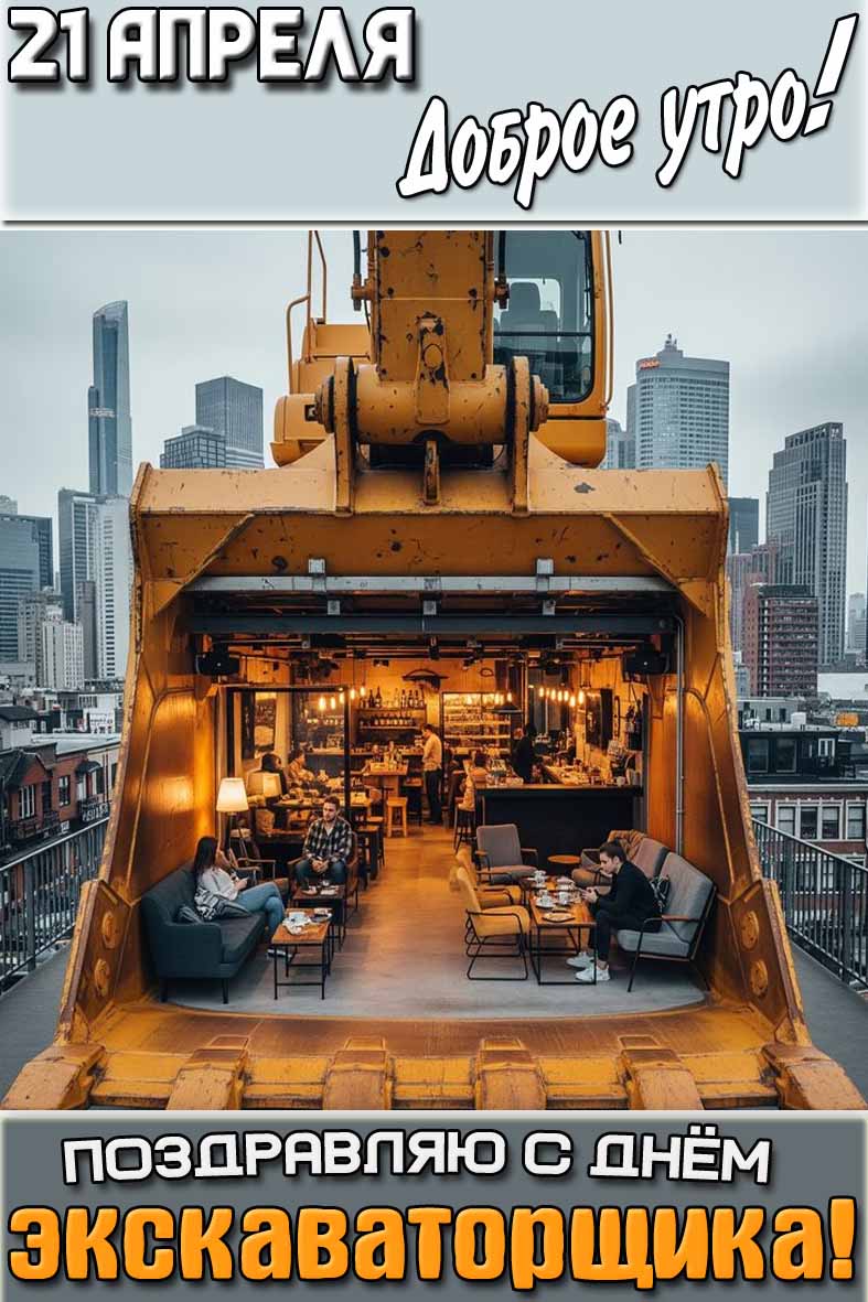 Открытка "21 апреля доброе утро! Поздравляю с днём экскаваторщика!"