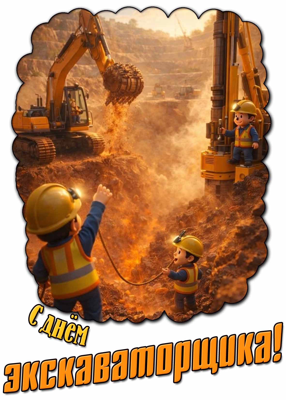 С днём экскаваторщика! - прикольная открытка
