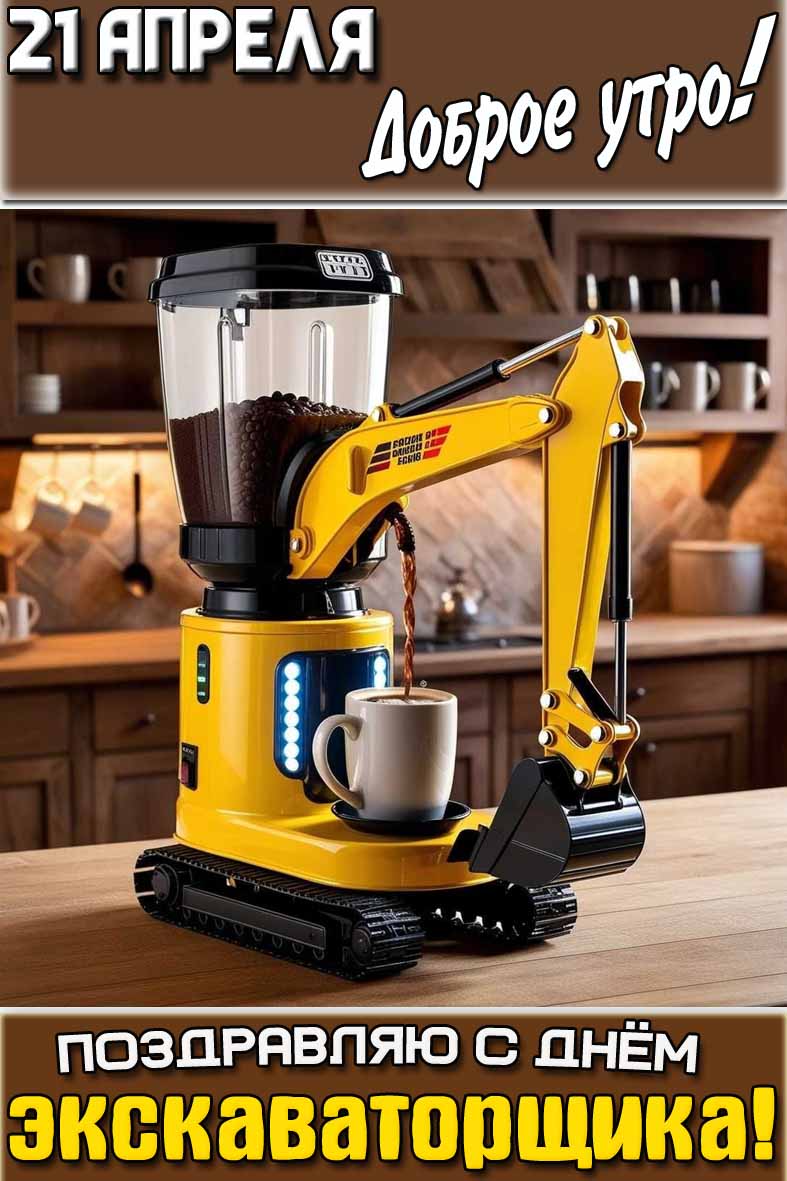 Креативная картинка "21 апреля доброе утро! Поздравляю с днём экскаваторщика!"