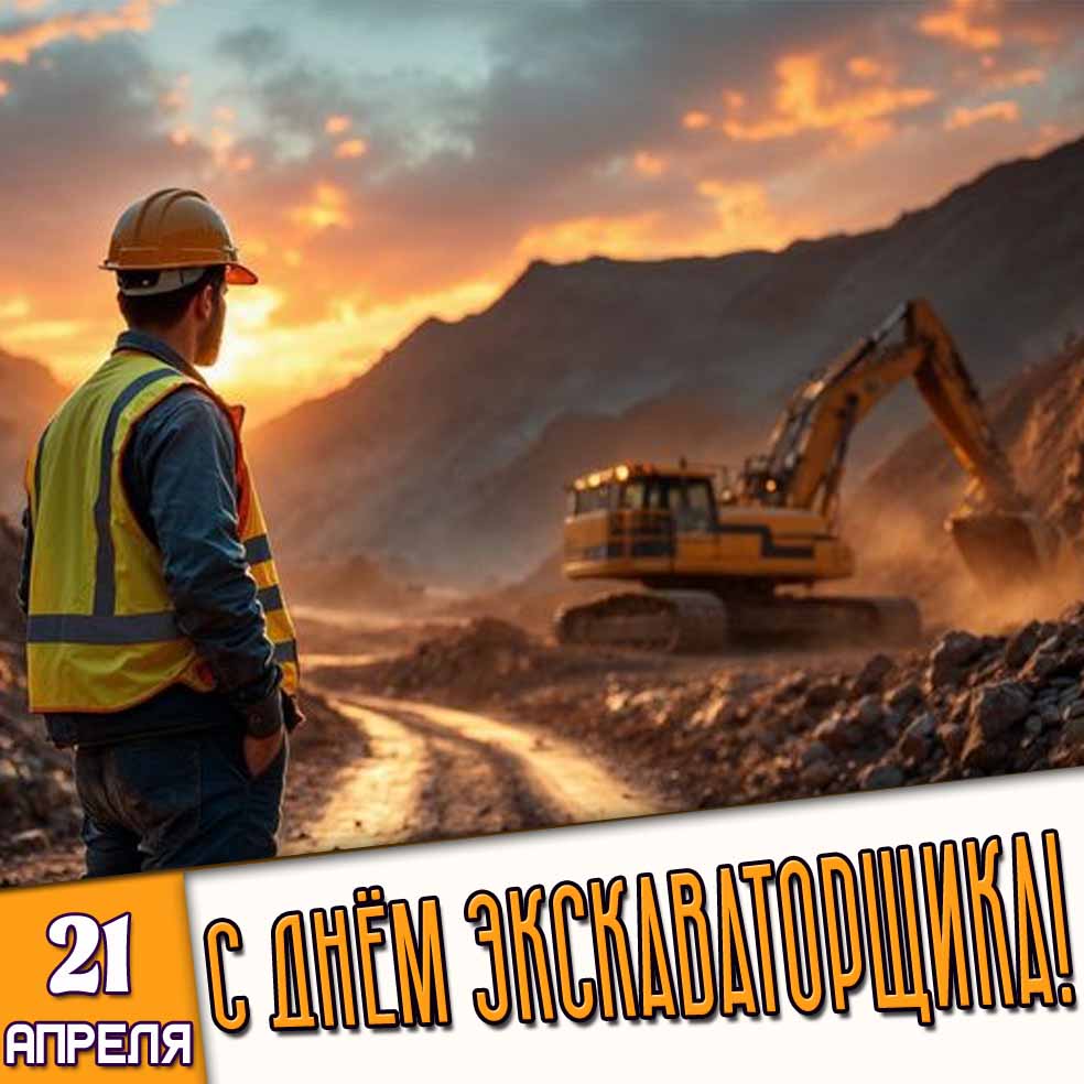 Открытка 21 апреля - с днём экскаваторщика!