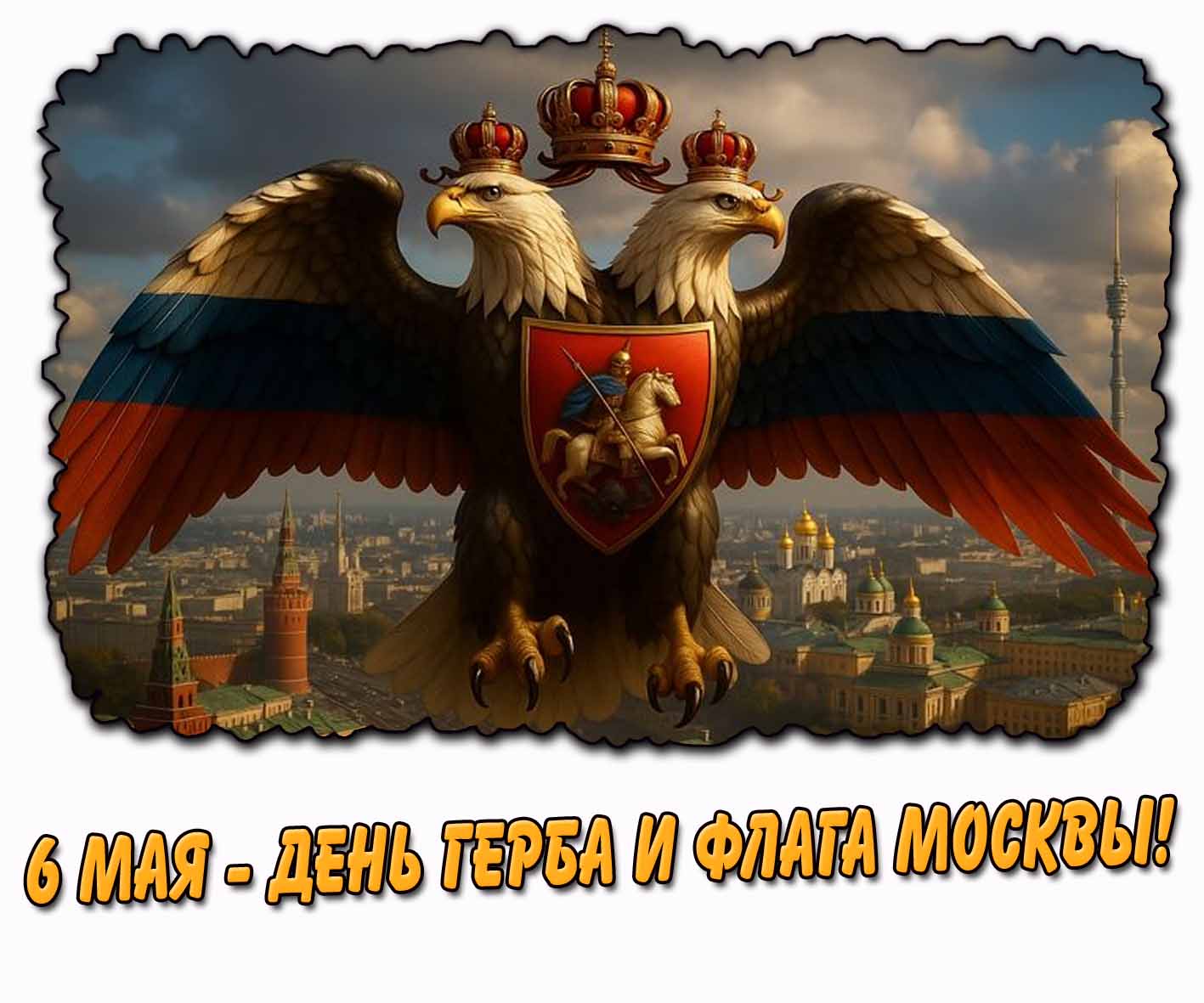 Креативная открытка "6 мая - день герба и флага Москвы!"
