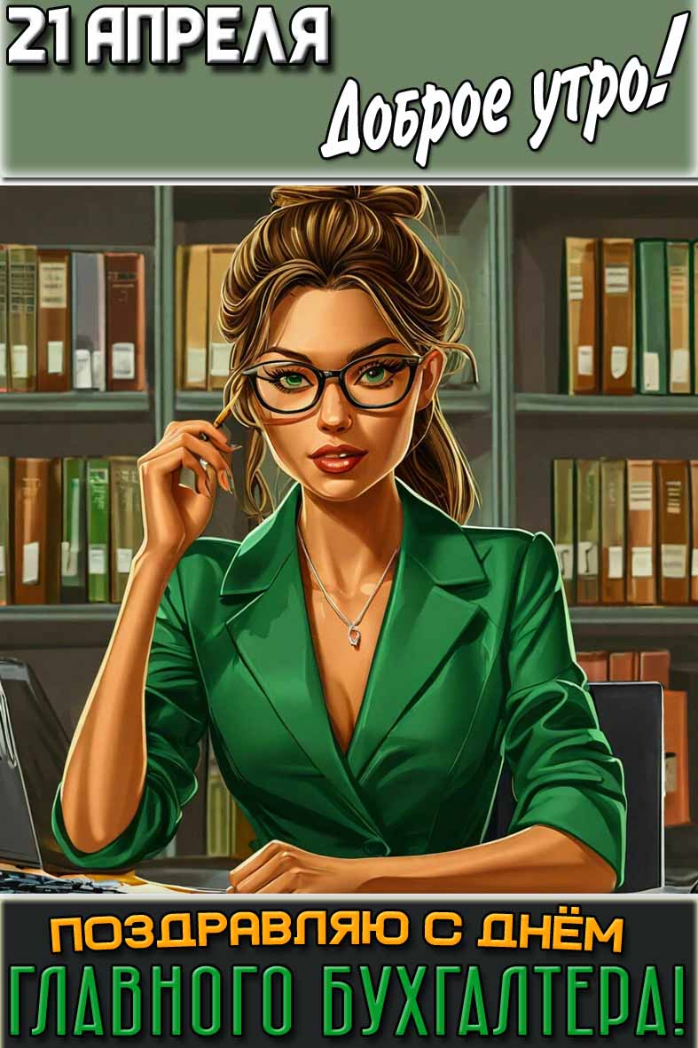 Открытка "21 апреля доброе утро! Поздравляю с днём главного бухгалтера!"
