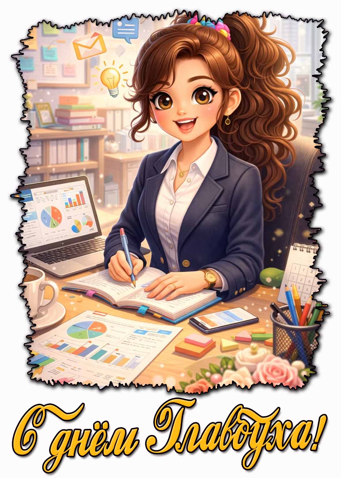 С днём Главбуха! - красивая открытка для женщины