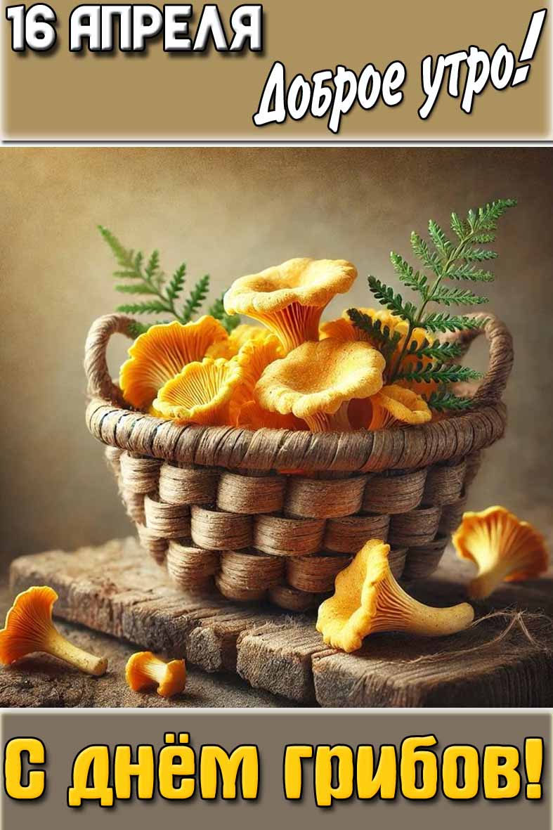 Открытка "16 апреля доброе утро! С днём грибов!"