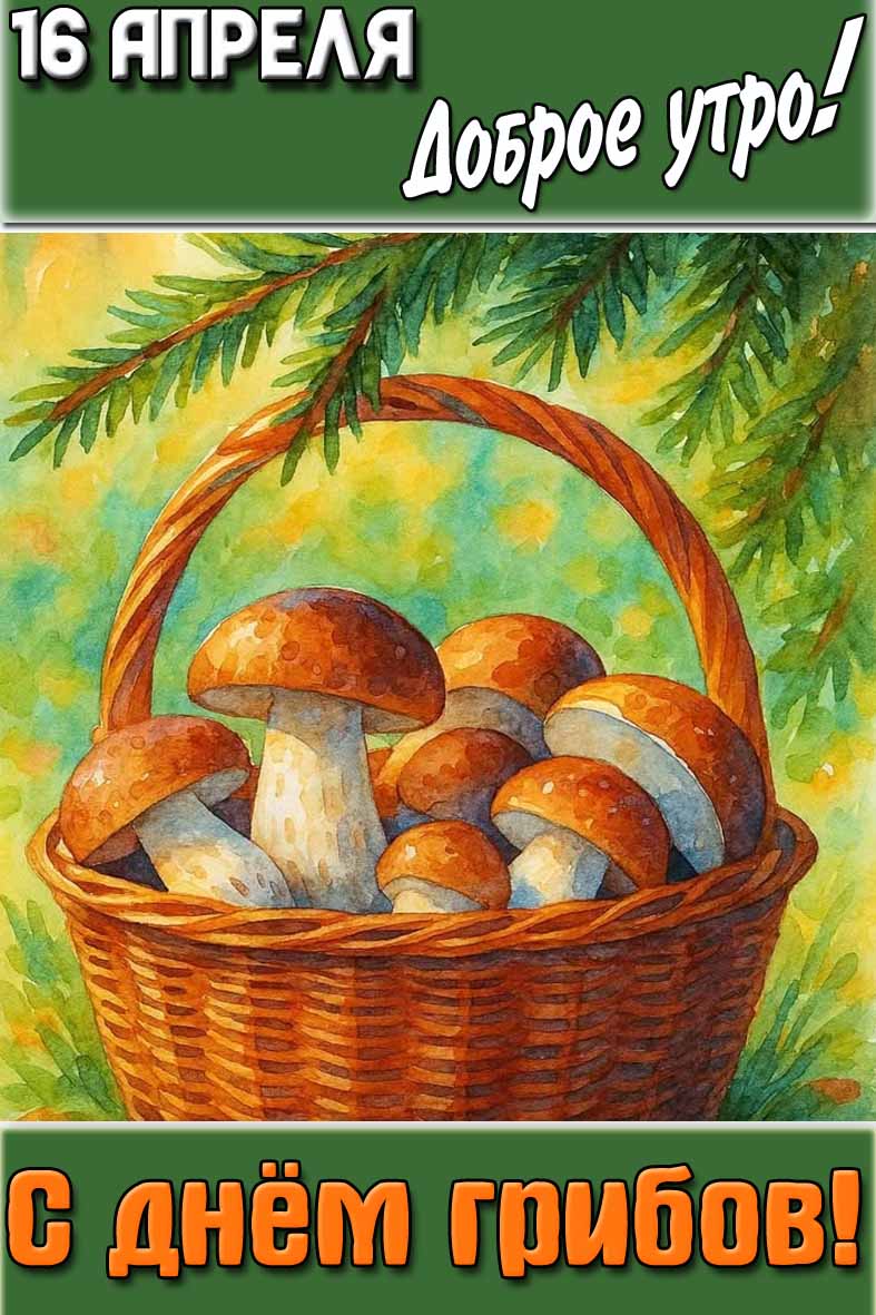 Картинка "16 апреля доброе утро! С днём грибов!"