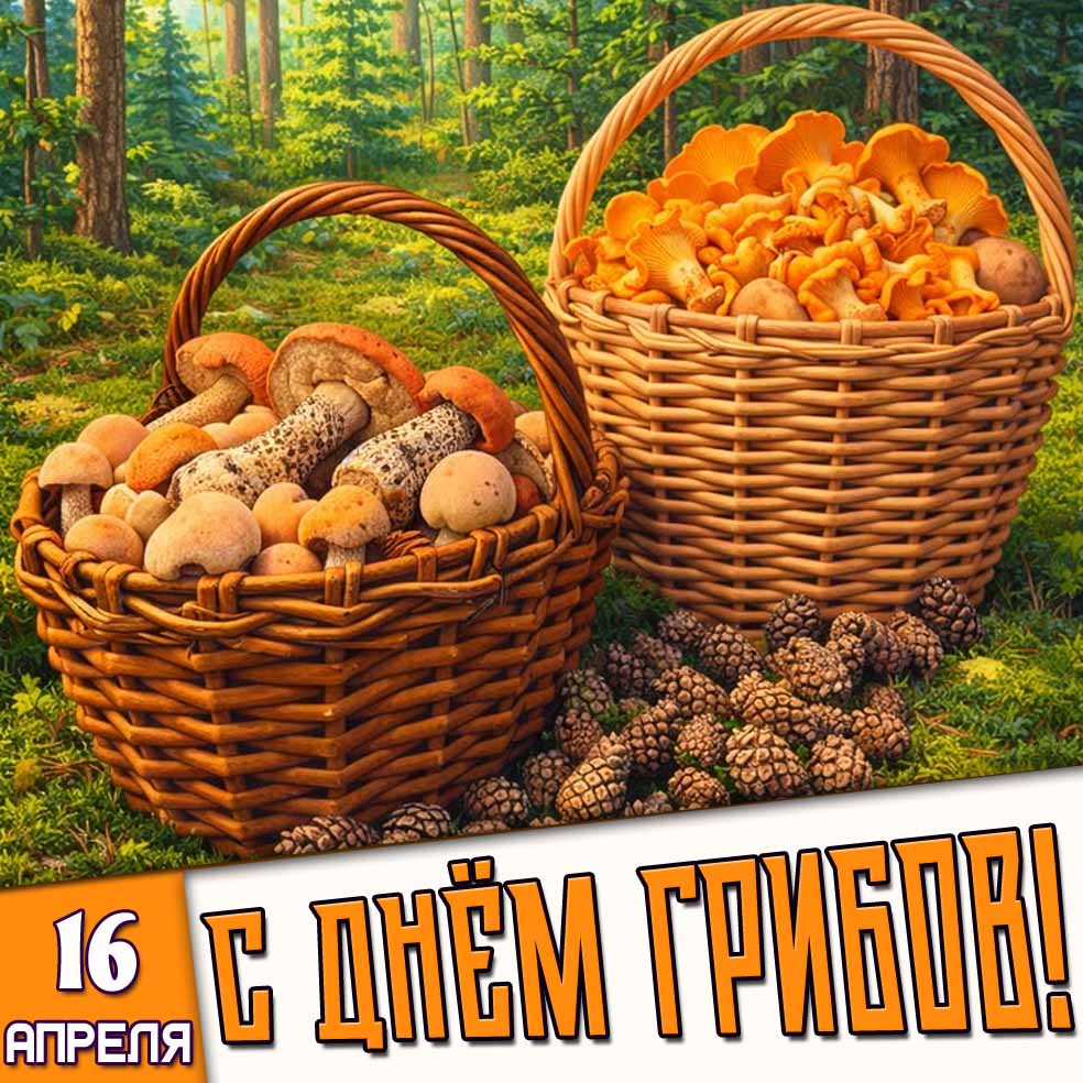 Открытка 16 апреля - с днём грибов!