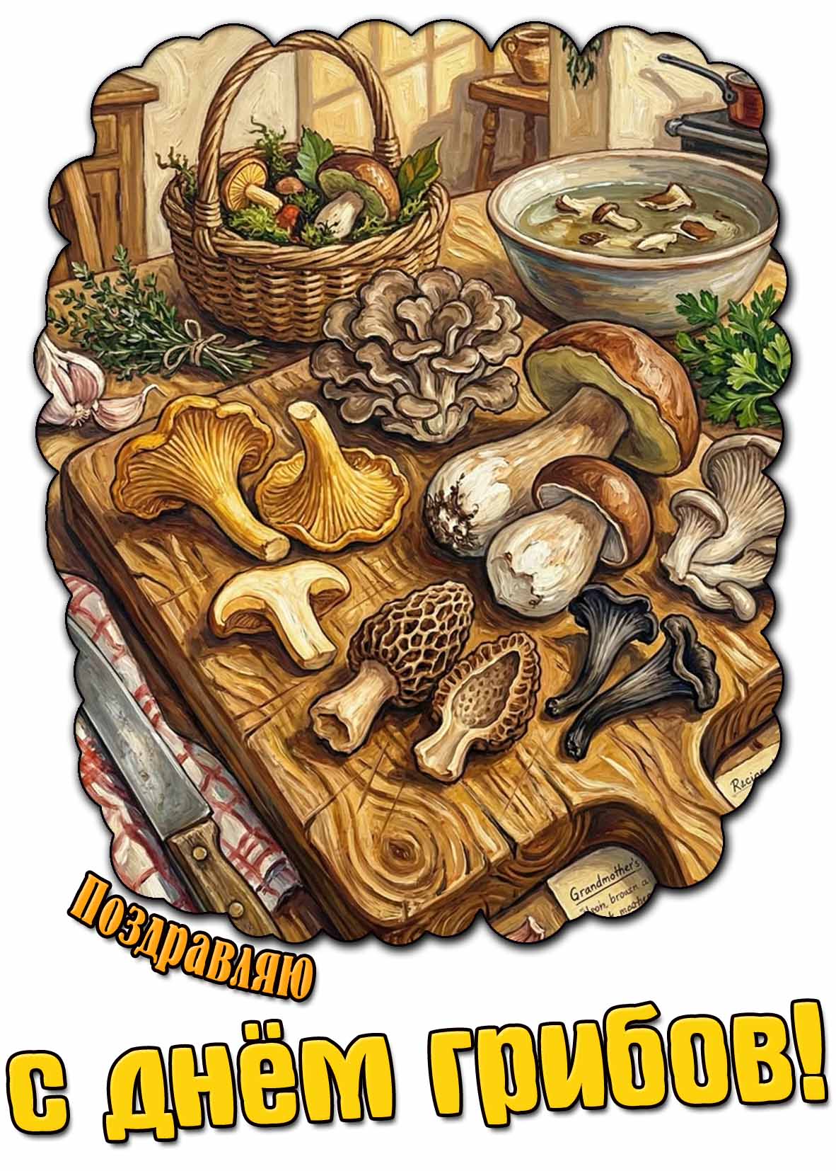 Поздравляю с днём грибов! - открытка для домохозяйки