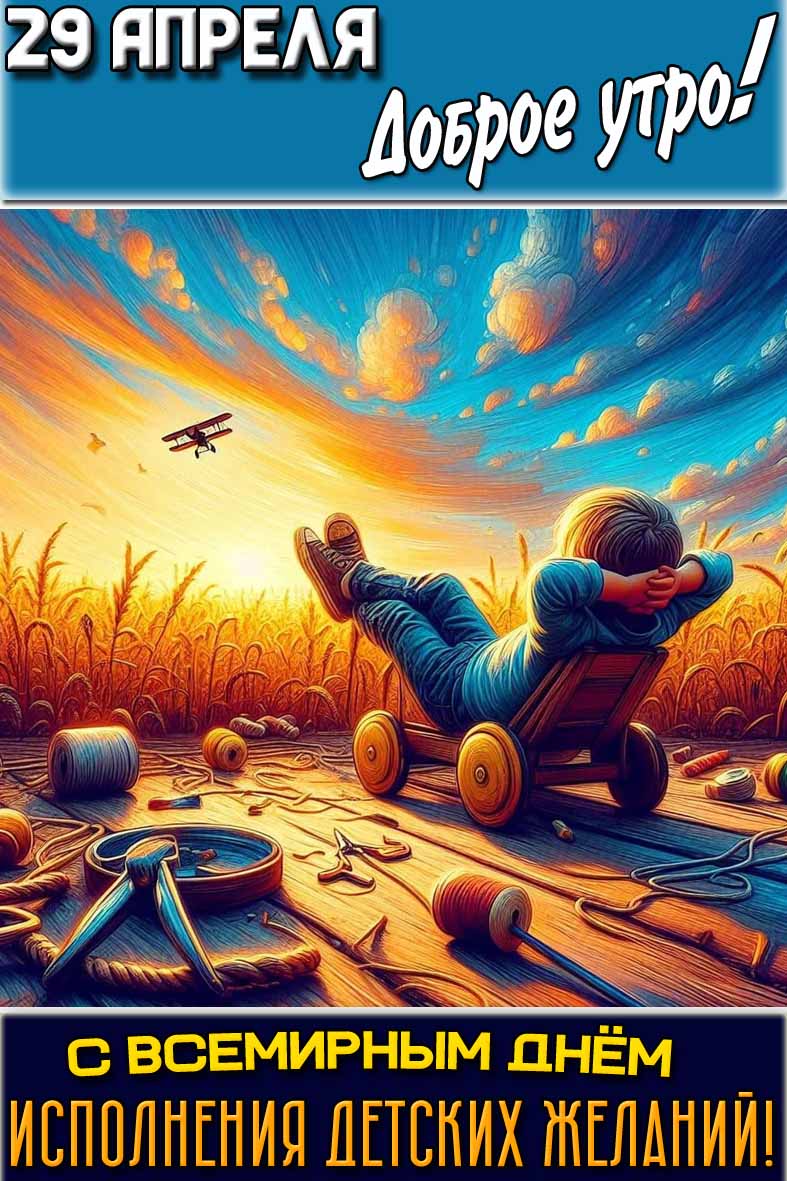 Открытка "29 апреля доброе утро! С Всемирным днём исполнения детских желаний!"