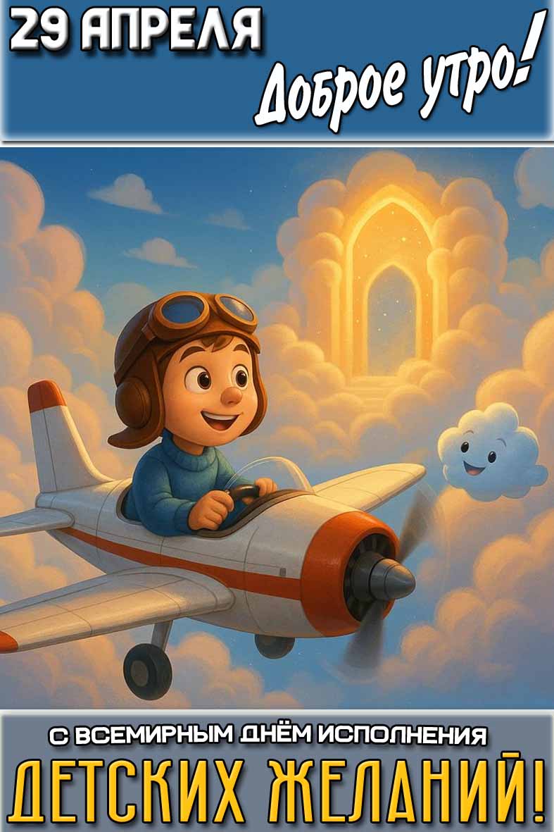 Картинка "29 апреля доброе утро! С Всемирным днём исполнения детских желаний!"