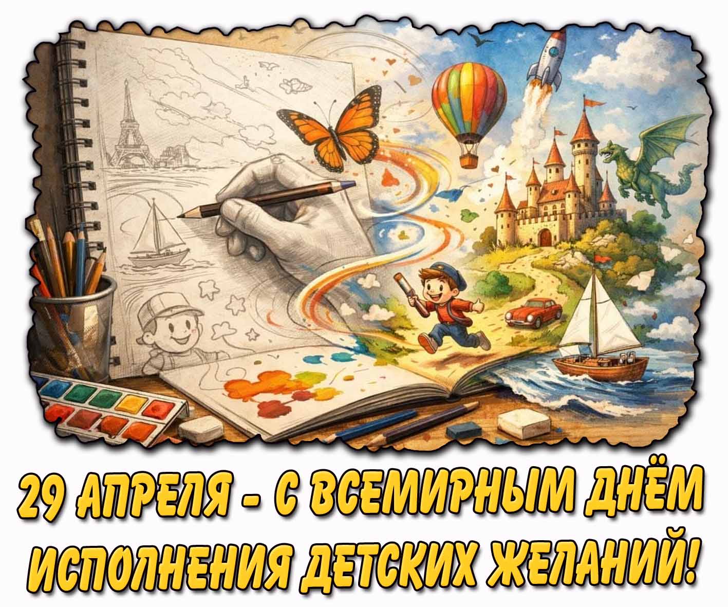 Картинка 29 апреля - с Всемирным днём исполнения детских желаний!