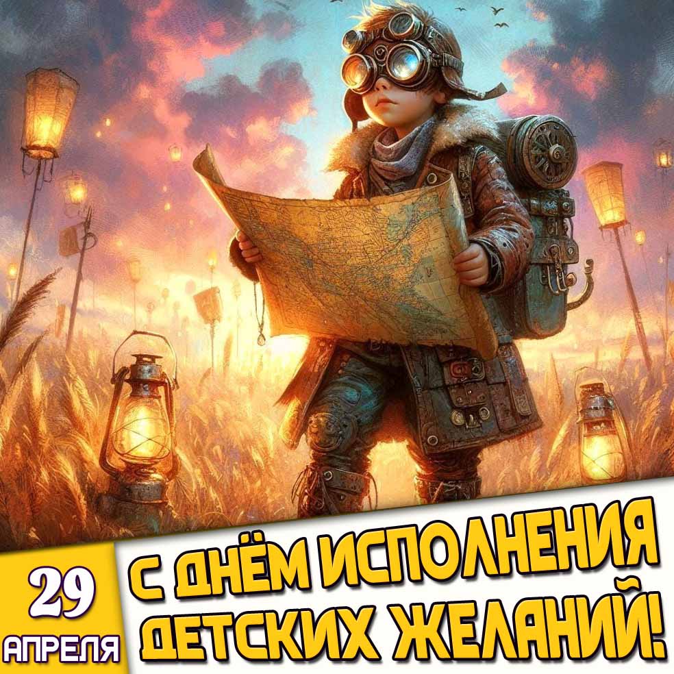 Открытка 29 апреля - с днём исполнения детских желаний!