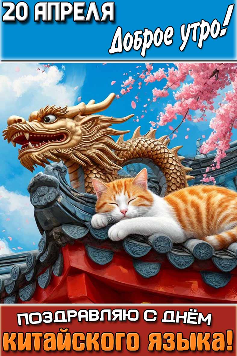 Открытка "20 апреля доброе утро! Поздравляю с днём китайского языка!"