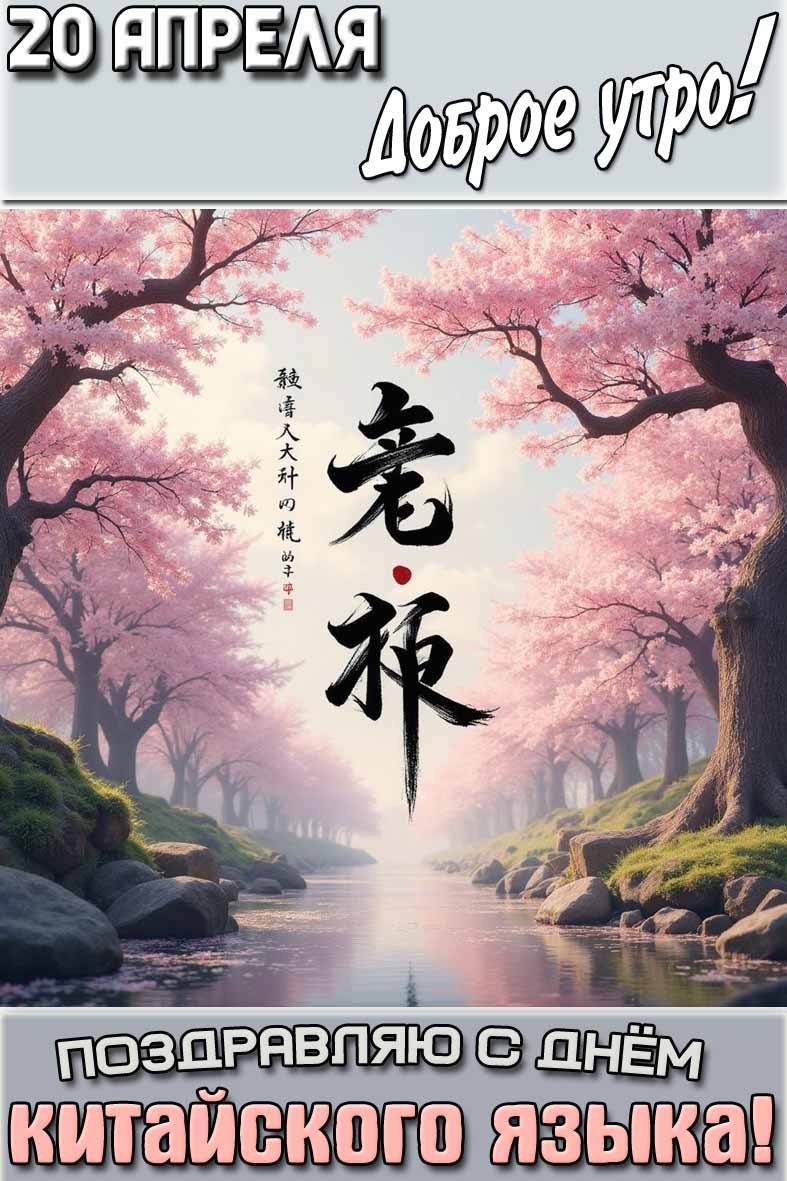 Весенняя картинка "20 апреля доброе утро! Поздравляю с днём китайского языка!"