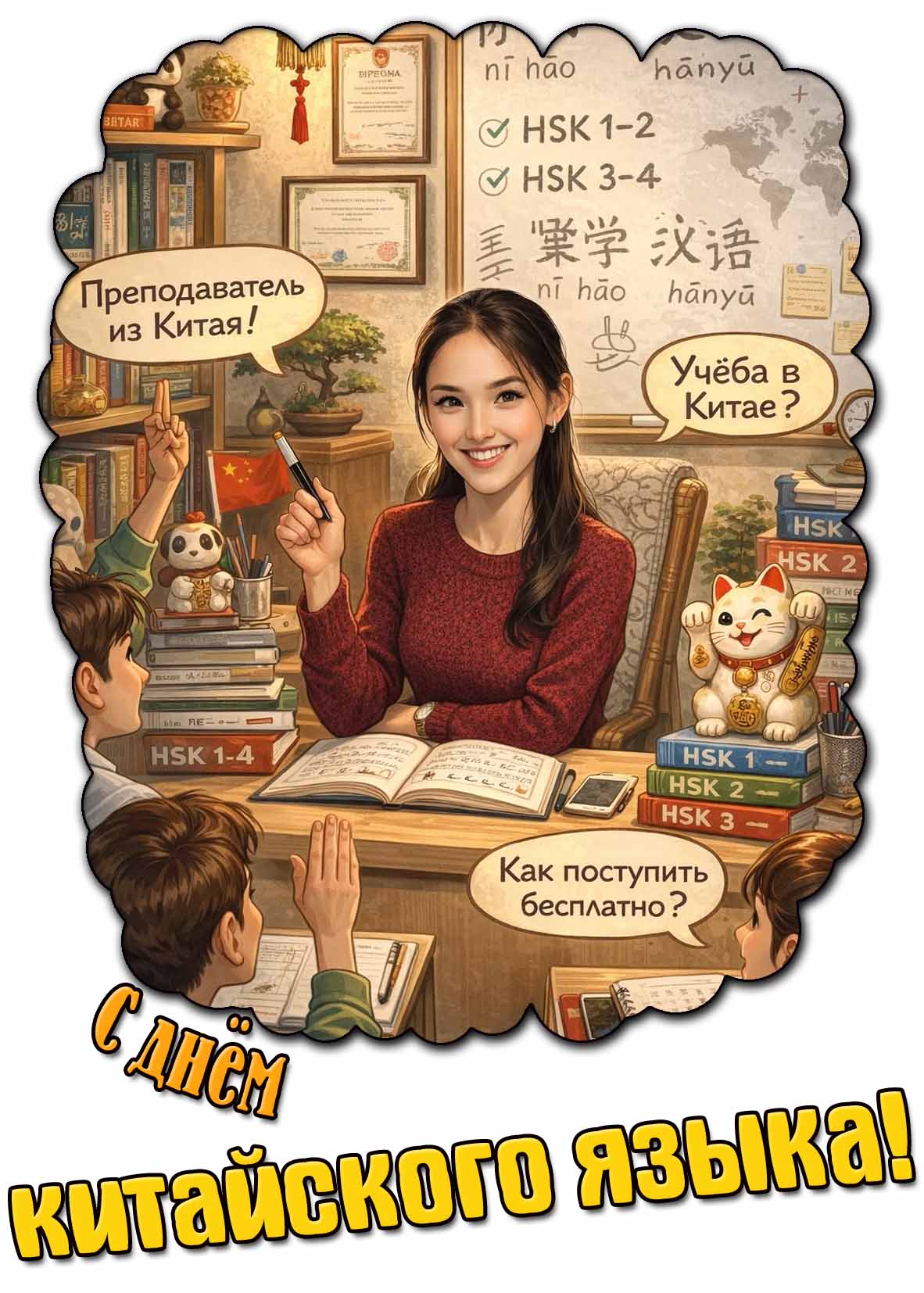 Открытка с днём китайского языка