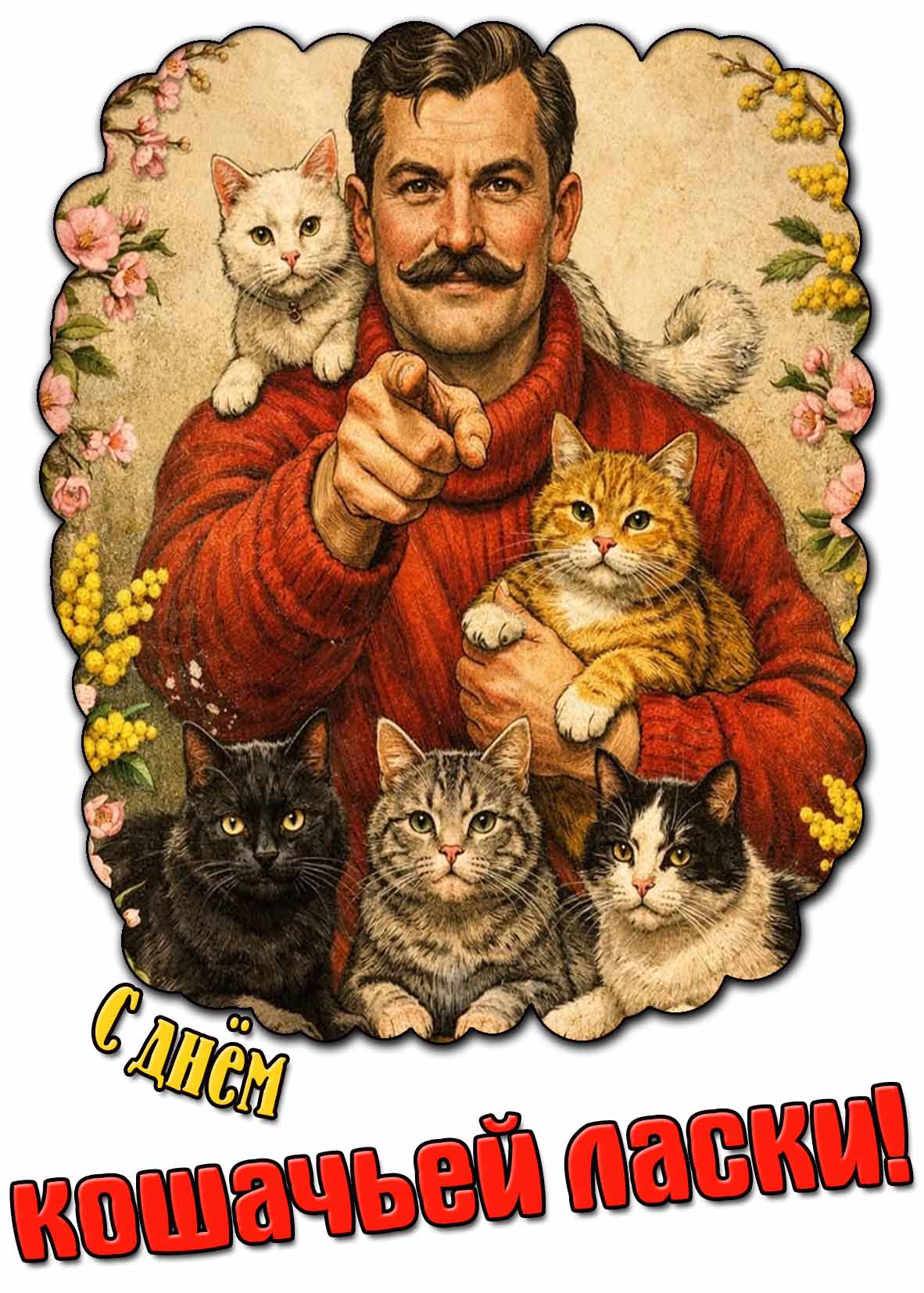 С днём кошачьей ласки! - красивая открытка