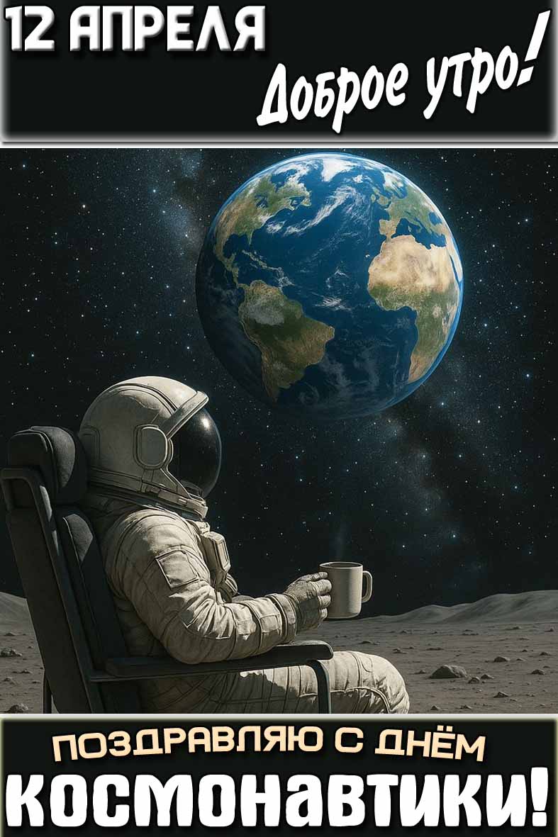 Открытка "12 апреля доброе утро! Поздравляю с днём космонавтики!"