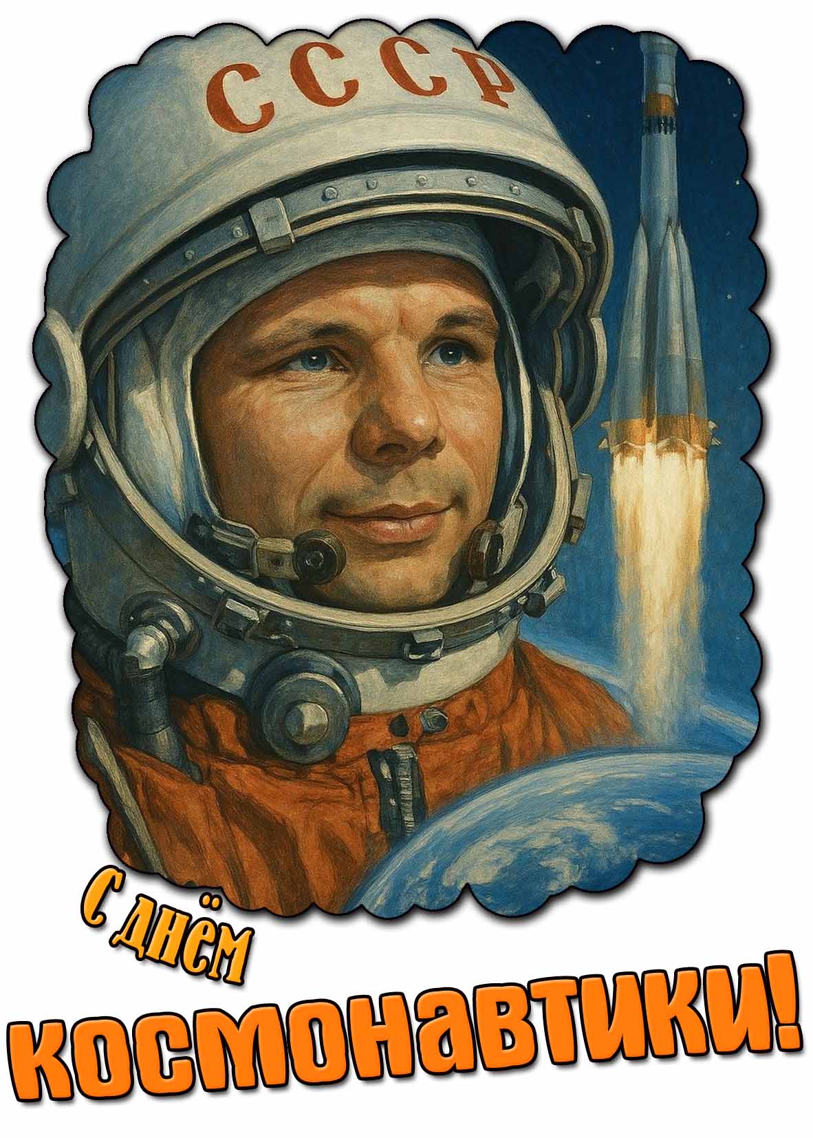 С днём космонавтики! - открытка с Юрием Гагариным