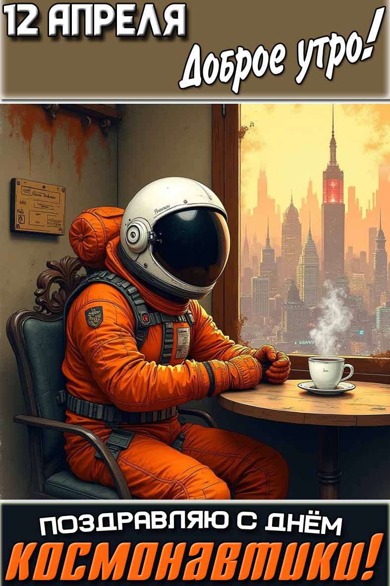 Прикольная картинка "12 апреля доброе утро! Поздравляю с днём космонавтики!"