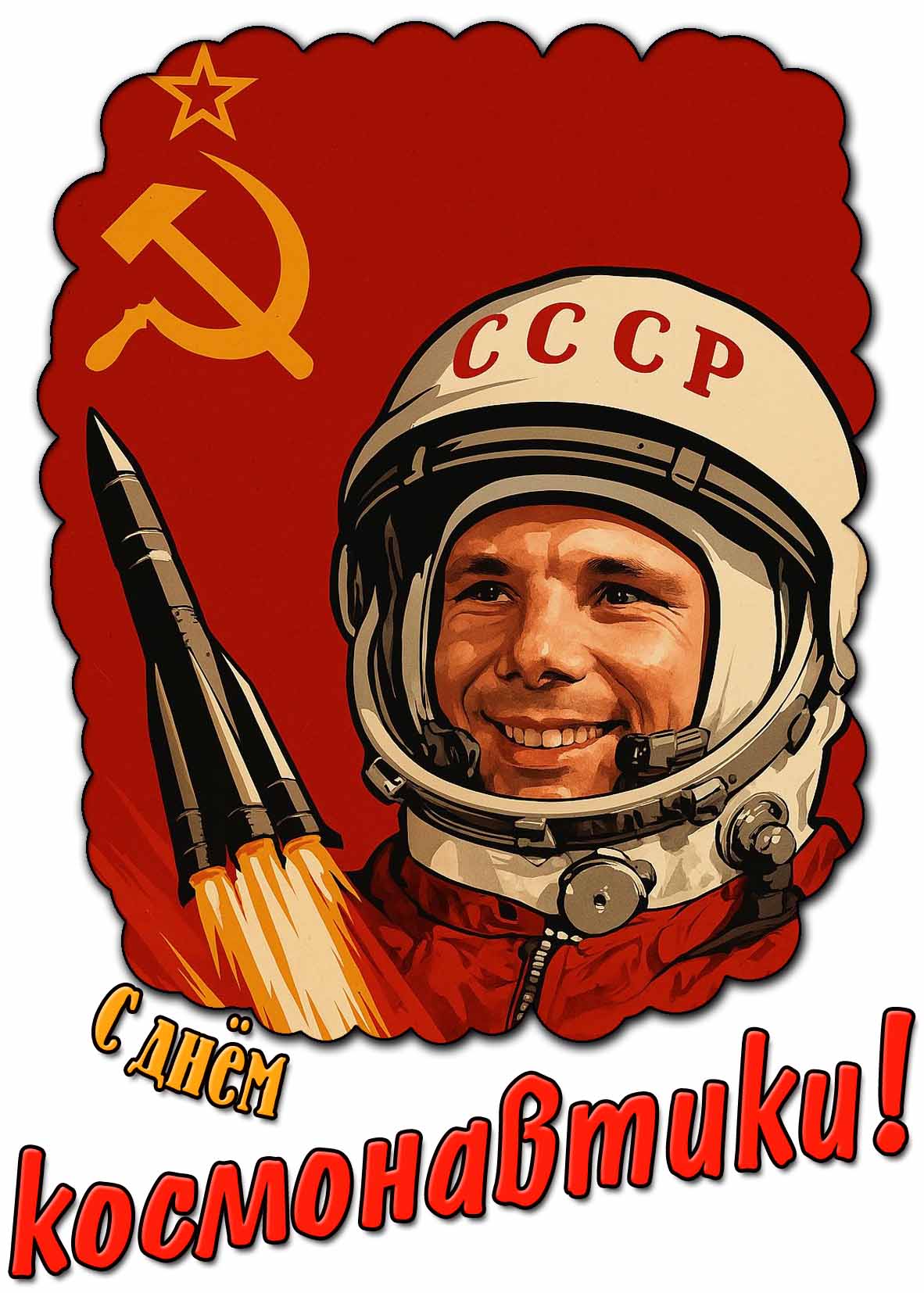 Советская открытка с днём космонавтики