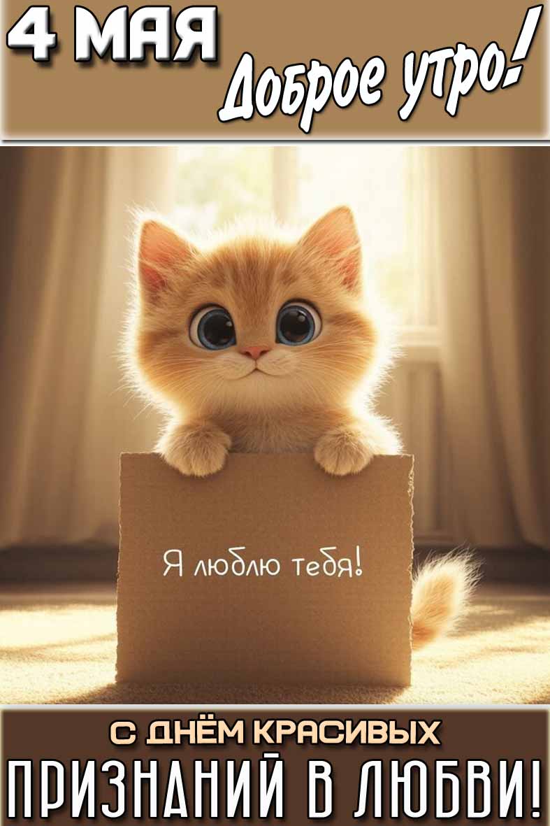 Открытка "4 мая доброе утро! С днём красивых признаний в любви! Я люблю тебя!"