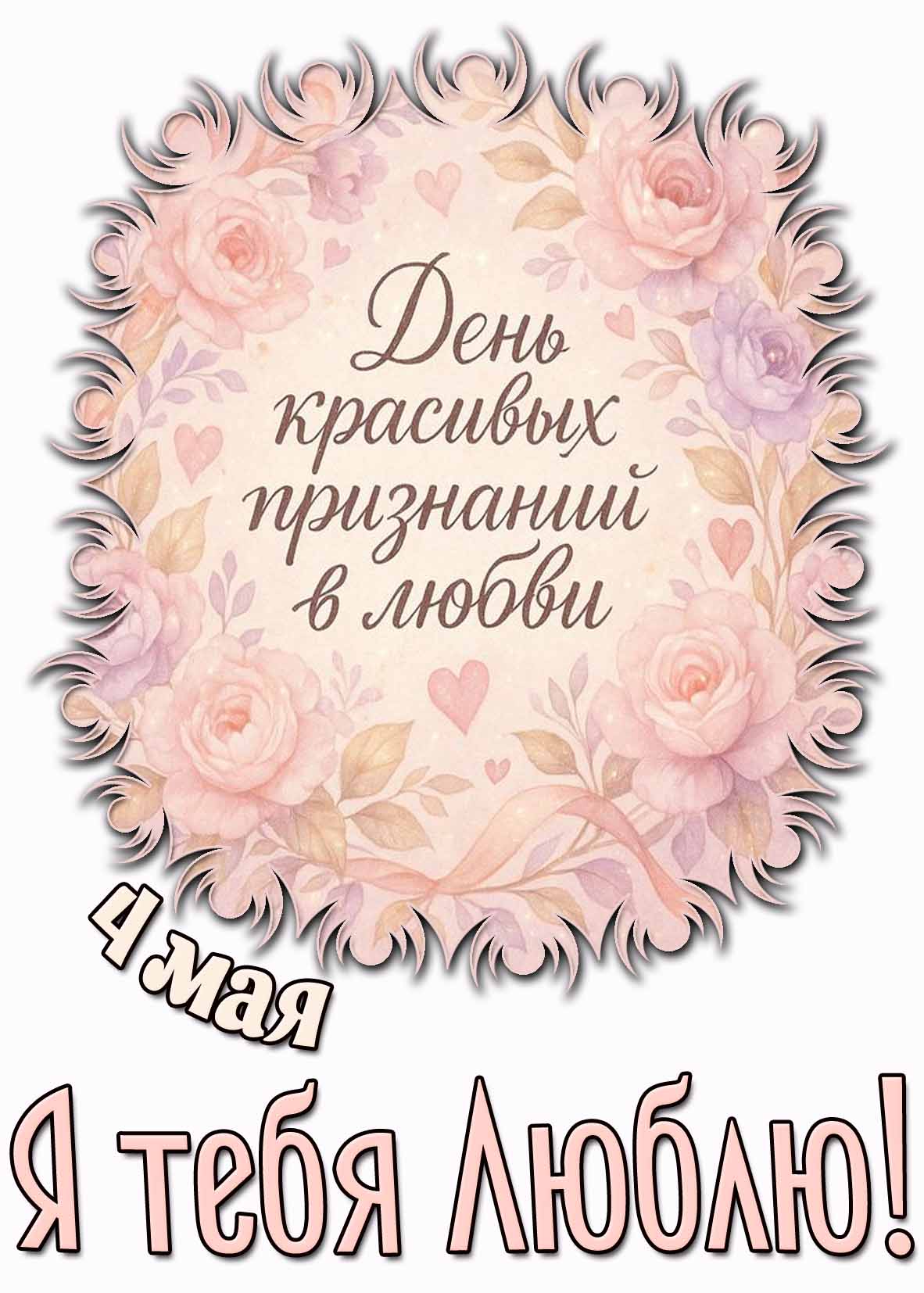 Красивая открытка "4 мая - день красивых признаний в любви! Я люблю тебя!"